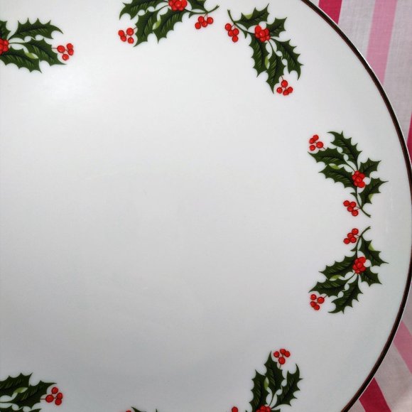 Beautiful Mid Century Holly Berry Ceramic Cake Plate Stand Holiday Server Japan - Picture 5 of 12